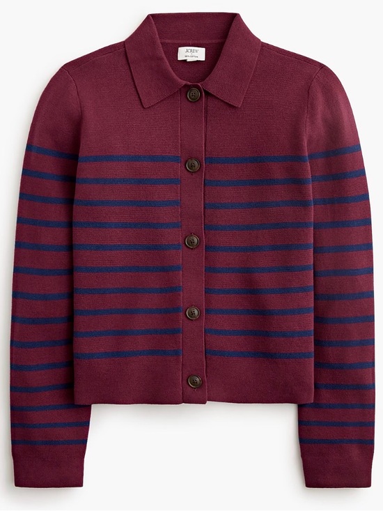 J. Crew Sweaters - J.Crew Striped Collared Cardigan Sweater Medium Burgundy Navy Knit Preppy